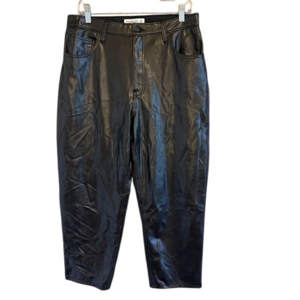 Abercrombie & Fitch Women's Ankle Straight High Rise Black Faux Leather Pants 14